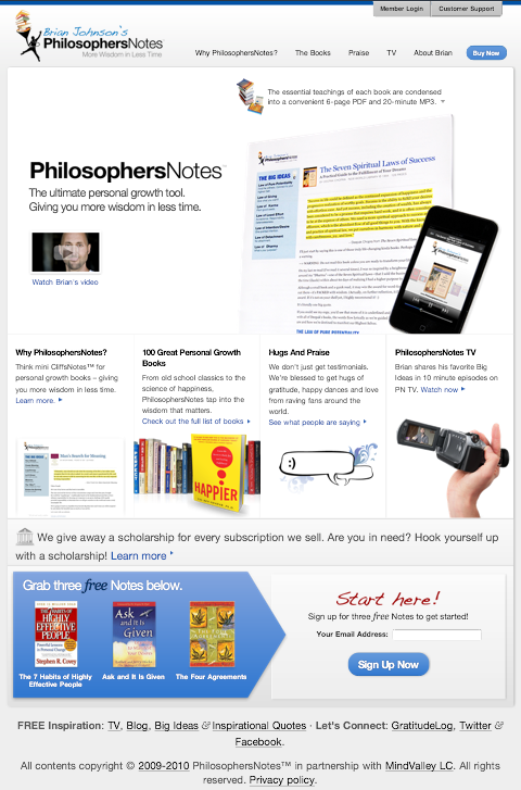 Screengrab of philosophers notes home page